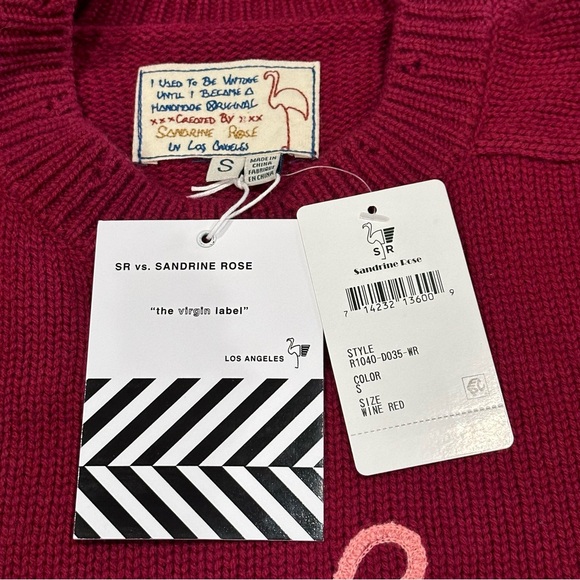 NWT Sandrine Rose Wool Cashmere Boys Don’t Cry Embroidered Sweater Wine Red‎ Sm - Picture 12 of 12